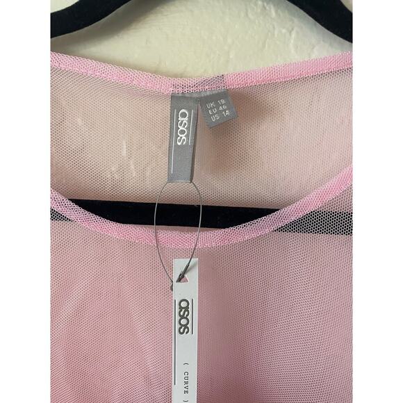 NWT ASOS Curve Sheer Hyper Feminine Mesh Top Puff Bow Sleeve Festival Rave Girly - Picture 2 of 8